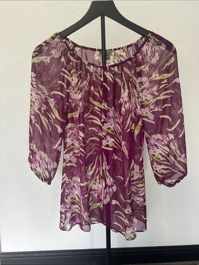 Ann Taylor Factory Plum Floral Sheer Blouse